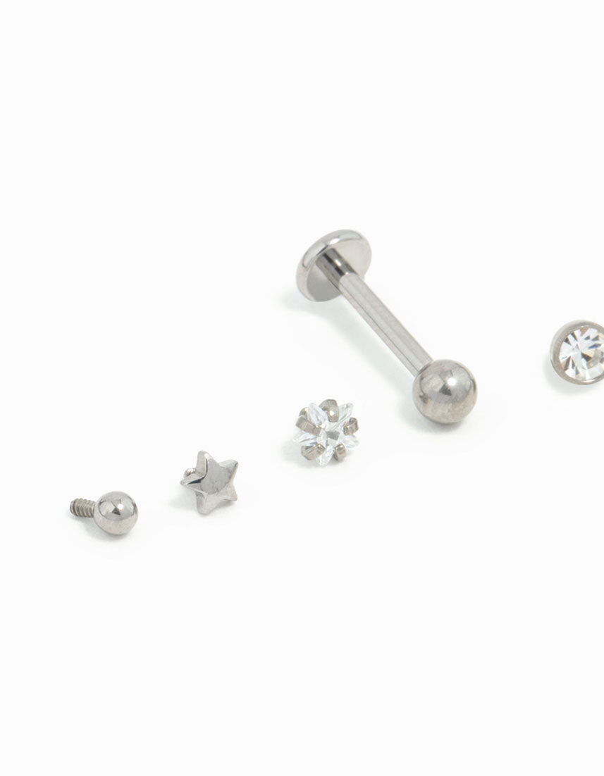 Titanium Diamante Star Flat Backs 6-Pack