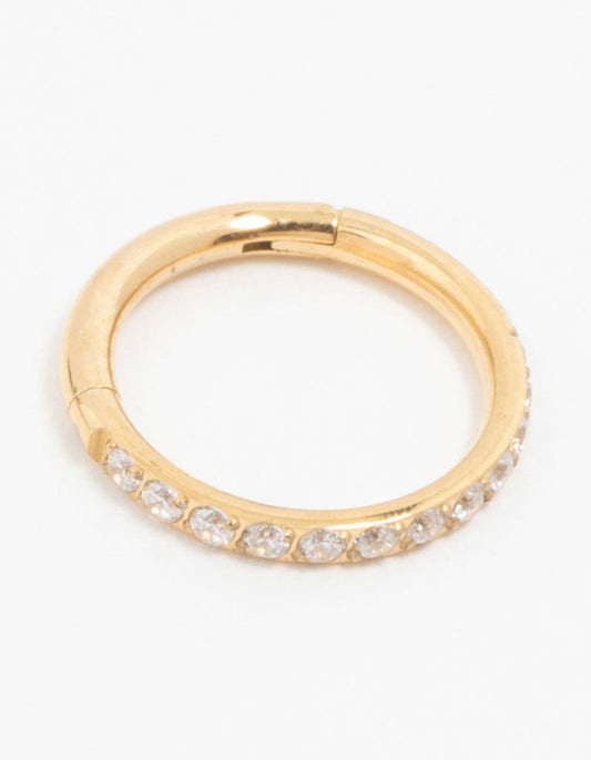 Gold Plated Titanium Fine Pave Cubic Zirconia Band Clicker Ring