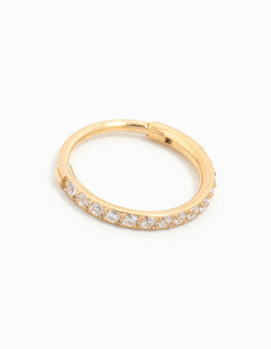 Gold Plated Titanium Pave Cubic Zirconia Band Clicker Ring