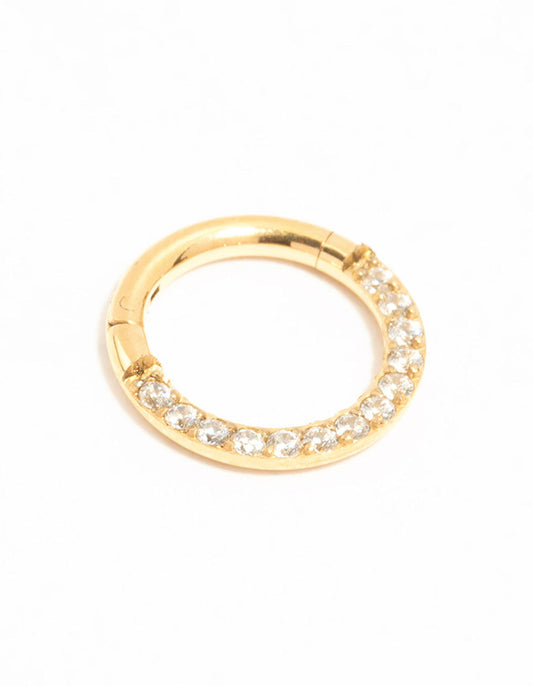 Gold Plated Titanium Cubic Zirconia Clicker Ring 7 mm