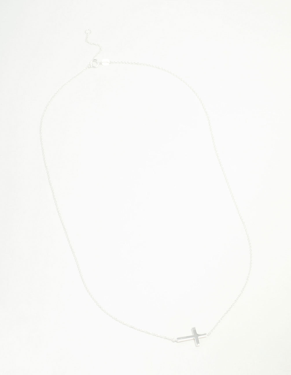 Sterling Silver Large Horizontal Cubic Zirconia Cross Necklace