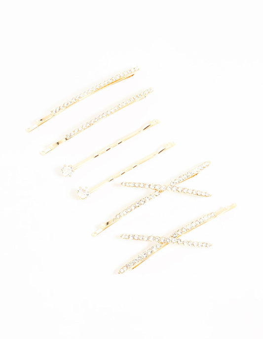 Gold Pave & Single Diamante Slides 6-Pack
