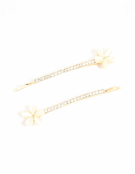 Gold Pave Diamante Flower Slides 2-Pack