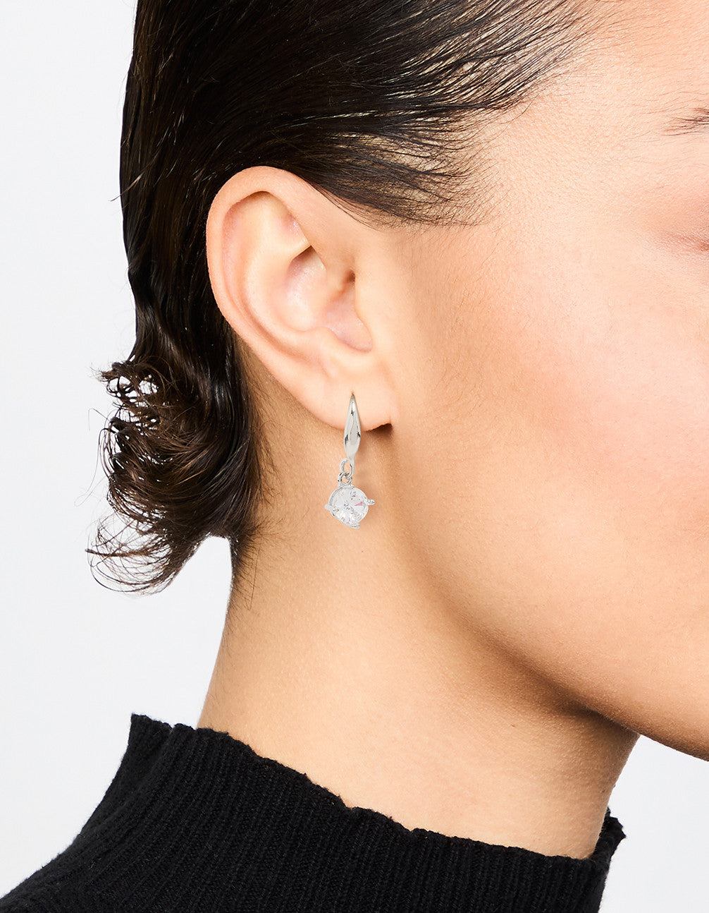 Silver Round Cubic Zirconia Drop Earrings