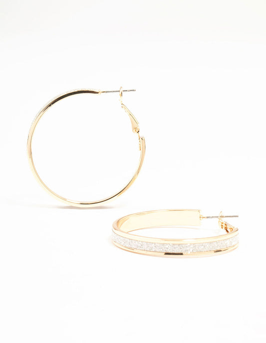 Silver Medium Glitter Hoop Earrings