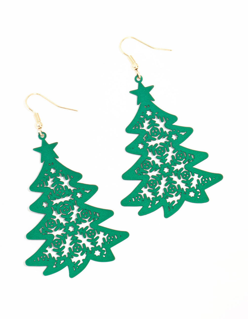 Gold Green Cutout Tree Gold Drop Earrings