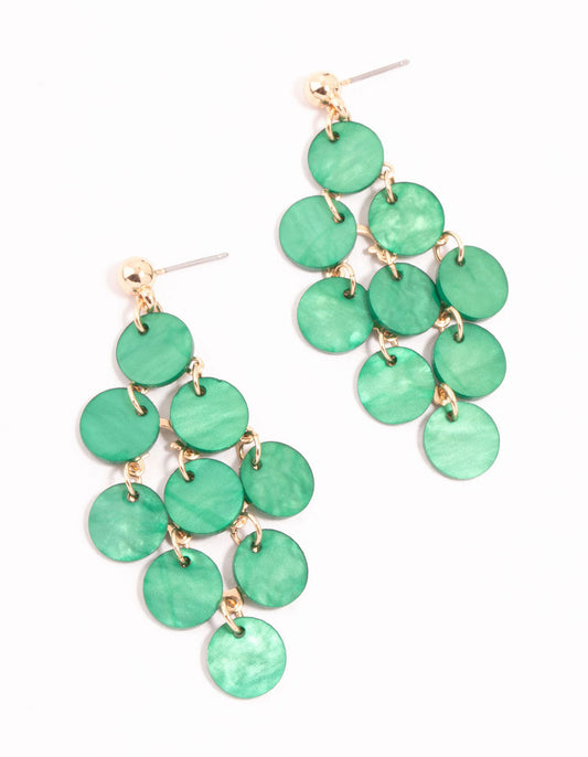 Green Acrylic Cascading Discs Drop Earrings