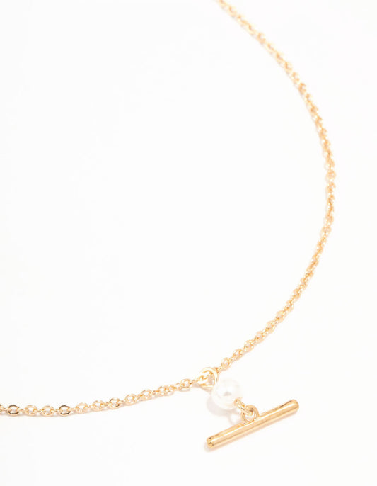 Gold Pearl & Fob Necklace