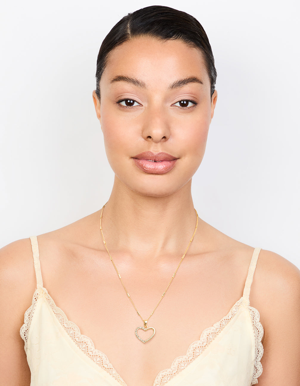 Gold Tab Diamante Open Heart Necklace