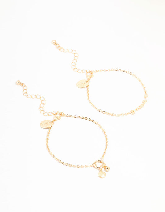 Gold Disc & Ball Toggle Charm Bracelets 2-Pack