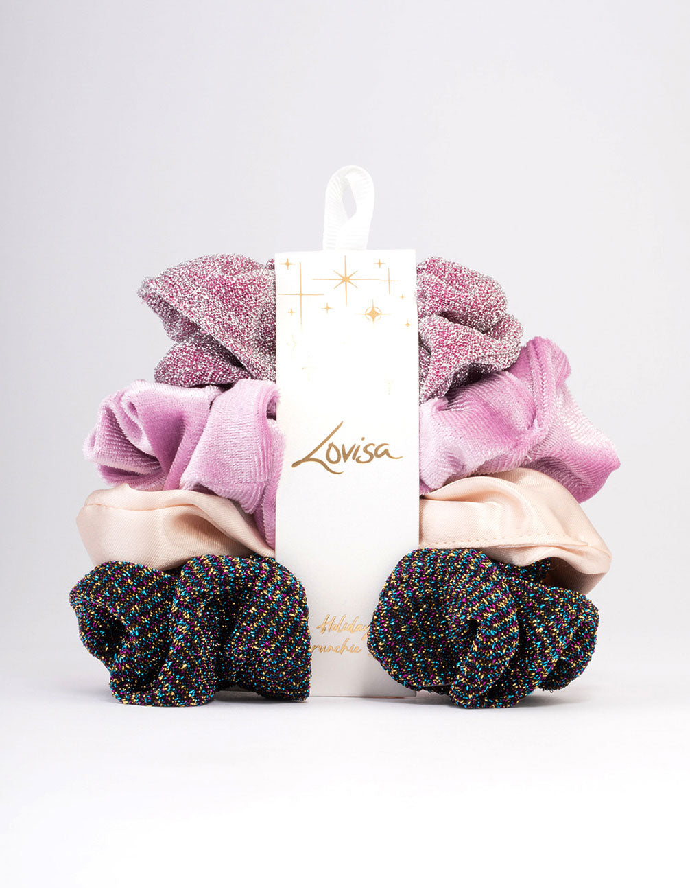 Purple & Lilac Christmas Fabric Scrunchies 4-Pack