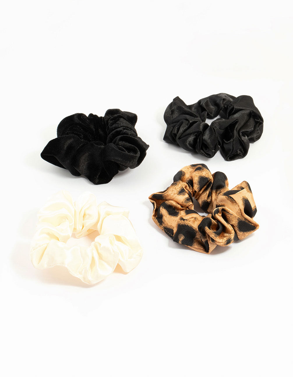 Black & Neutral Fabric Xmas Scrunchies 4-Pack