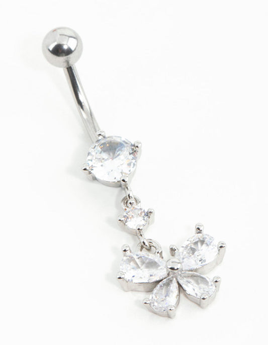Surgical Steel Pear Cubic Zirconia Butterfly Belly Bar