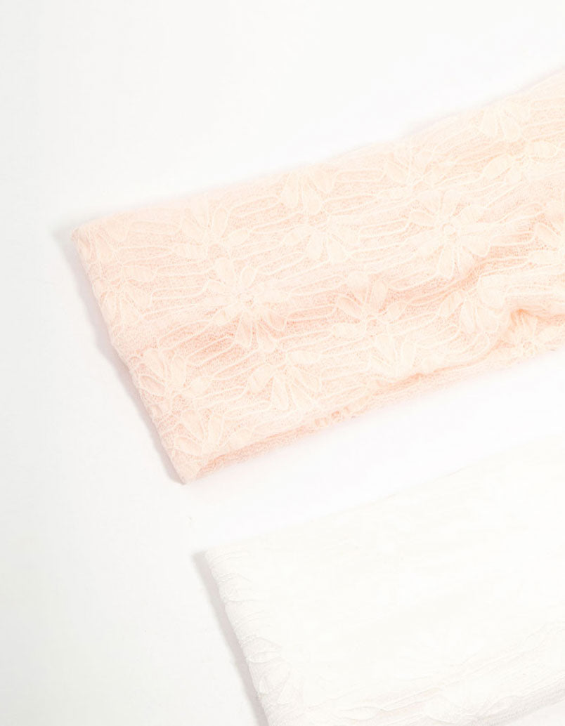 White & Pink Stretch Lace Headbands 2-Pack