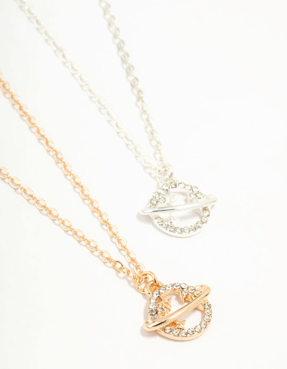 Mixed Metals Diamante Planets Necklaces 2-Pack