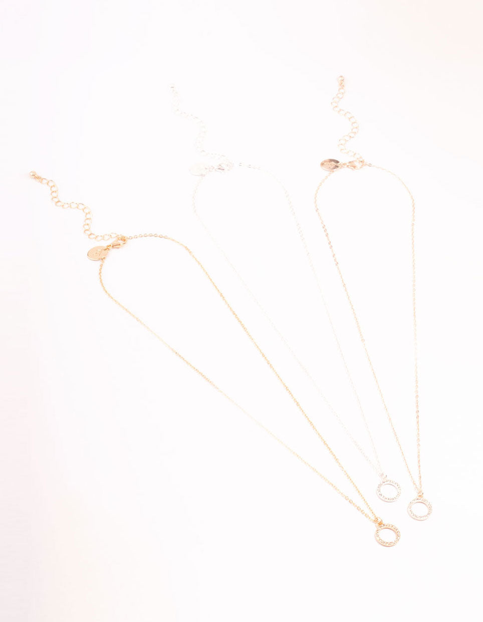 Mixed Metal Diamante Open Circle Pendant Necklaces 3-Pack