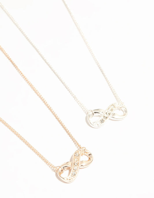 Mixed Metal Diamante Infinity Necklace 2-Pack