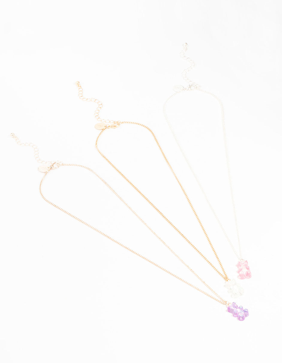 Pastel Holographic Teddy Bear Necklaces 3-Pack