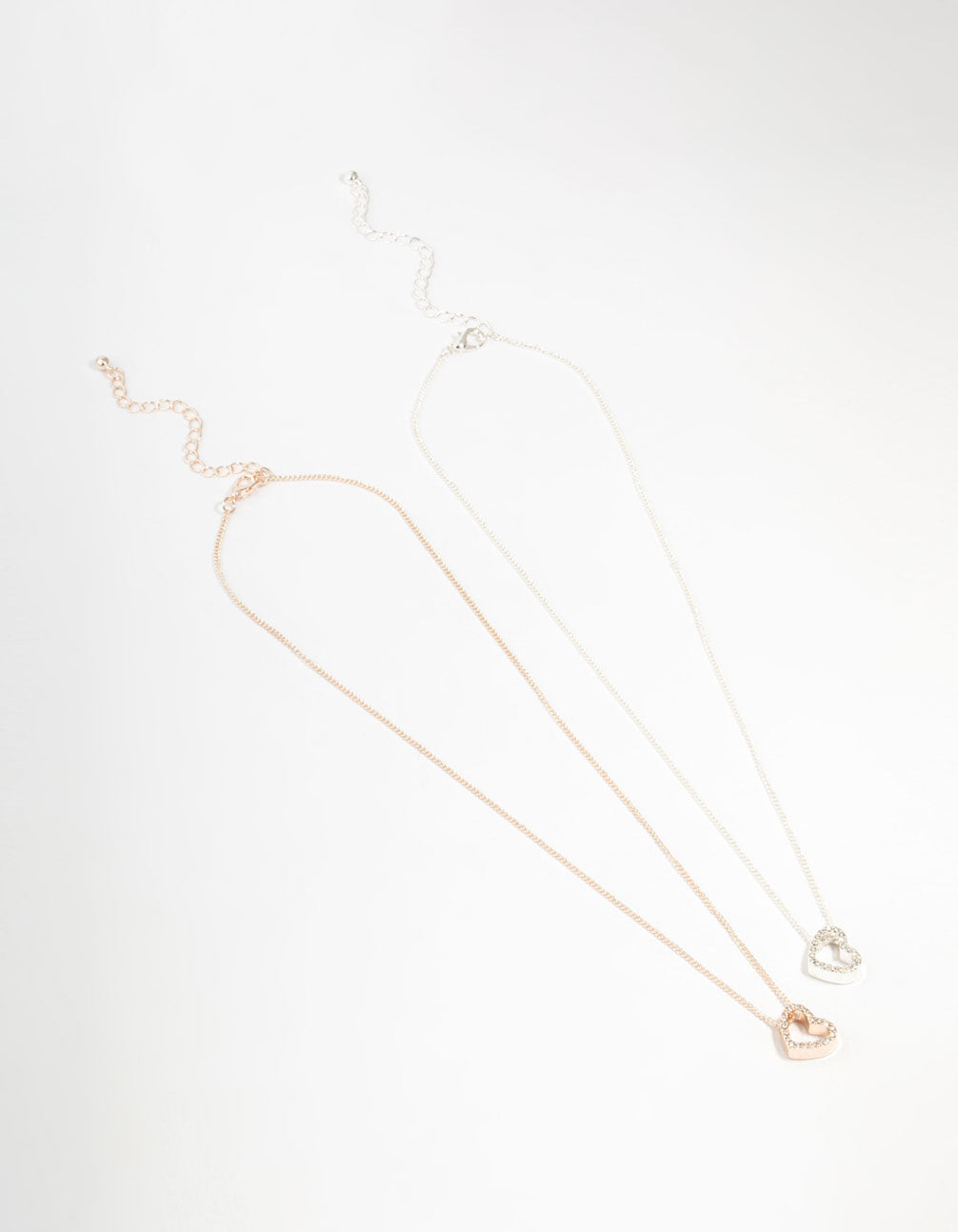 Mixed Metals Diamante Side Heart Necklaces 2-Pack