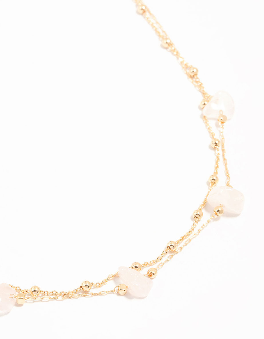 Gold Semi Precious Clear Quartz Chip Necklace