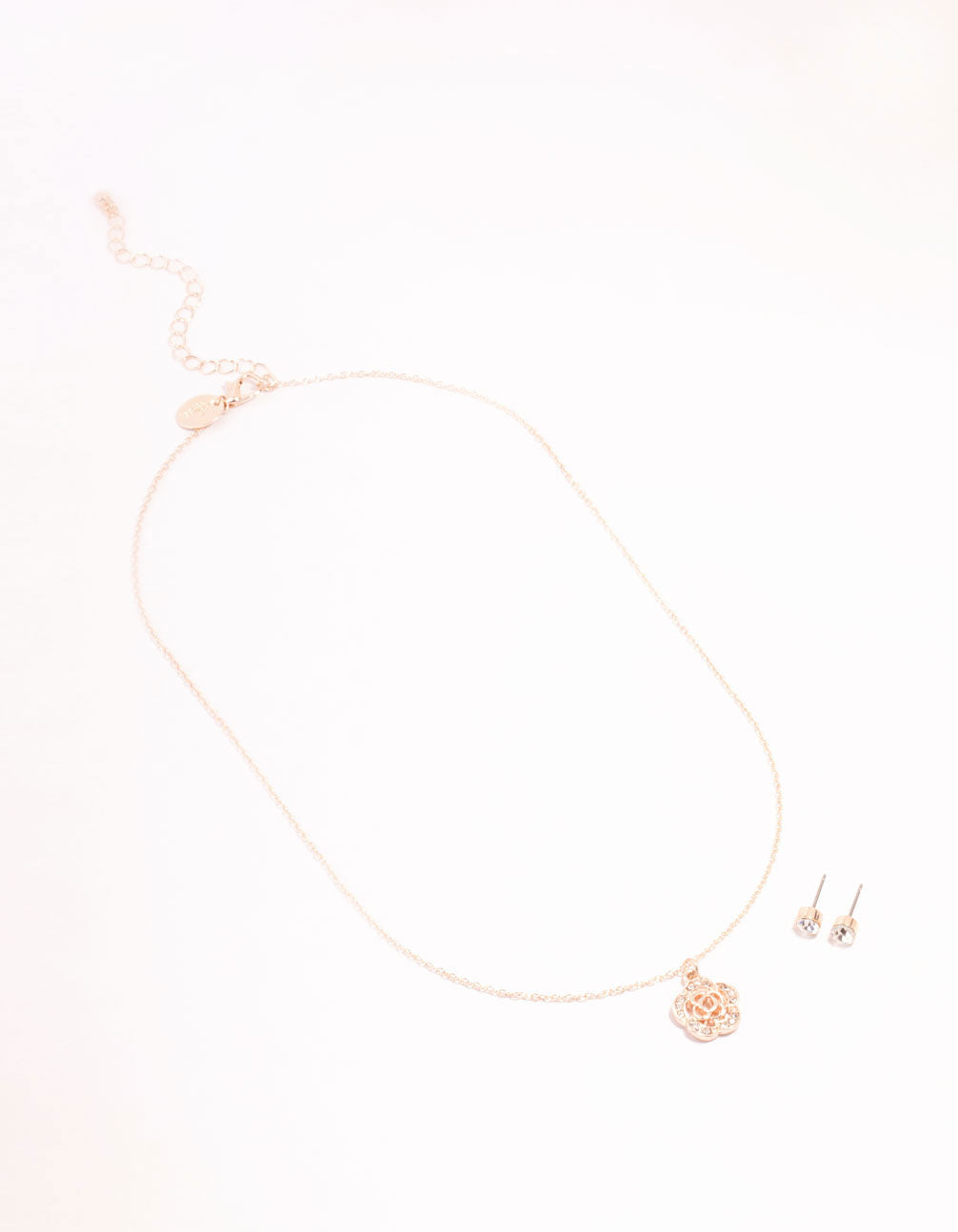 Rose Gold Diamante Necklace & Stud Earrings Set