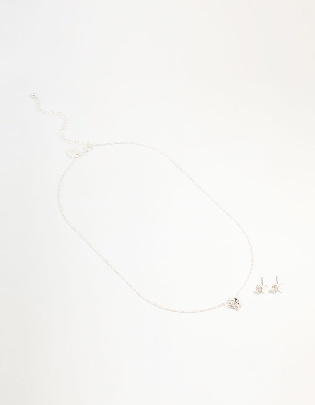 Silver Plated  Diamante Butterfly Necklace & Stud Earrings Set