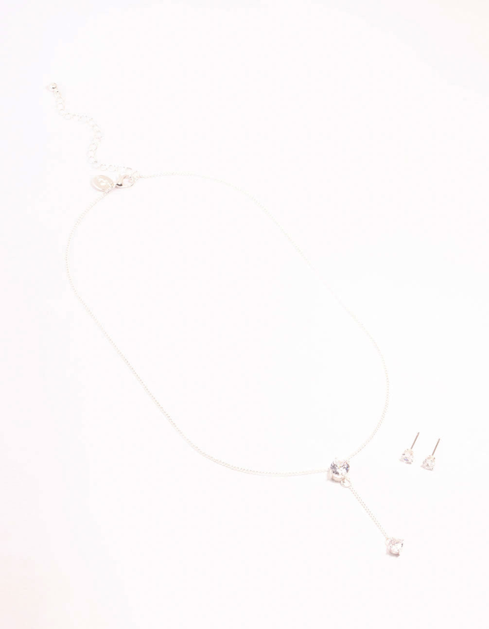 Silver Diamante Y-Necklace & Stud Earrings Set