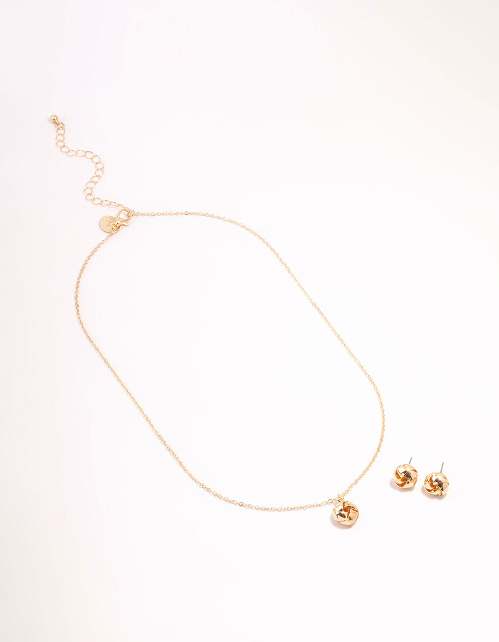 Gold Knotted Necklace & Stud Earrings Set