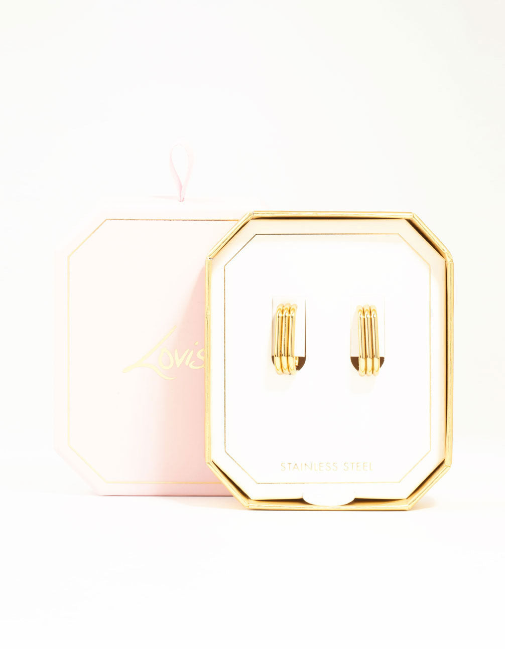 Waterproof Gold Plated Stainless Steel Triple Illusion Oval Hoop Earrings