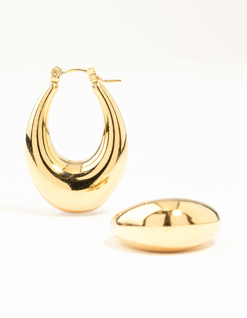 Waterproof Gold Plated Stainless Steel Long Graduating Oval Hoop Earrings