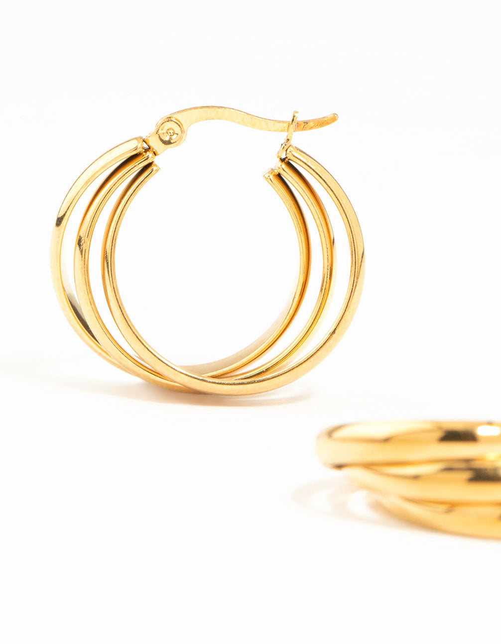 Waterproof Gold Plated Stainless Steel Triple Imitation Hoop Earrings