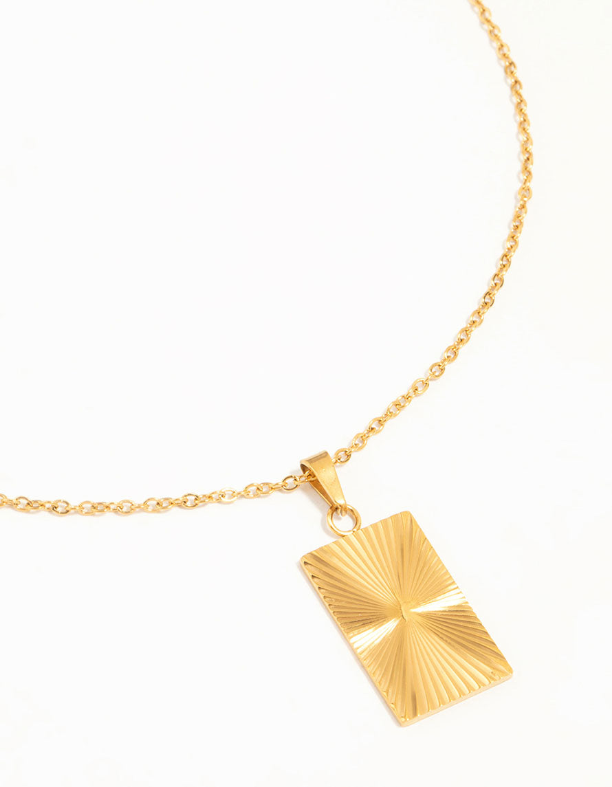Waterproof Gold Plated Stainless Style Rectangular Ray Pendant Necklace