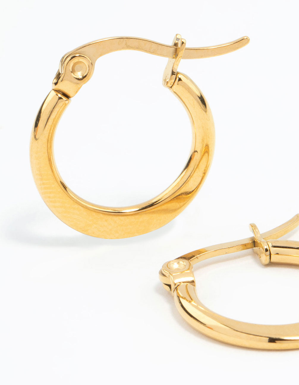 Waterproof Gold Plated Stainless Steel Small Flat Edge Hoop Earrings