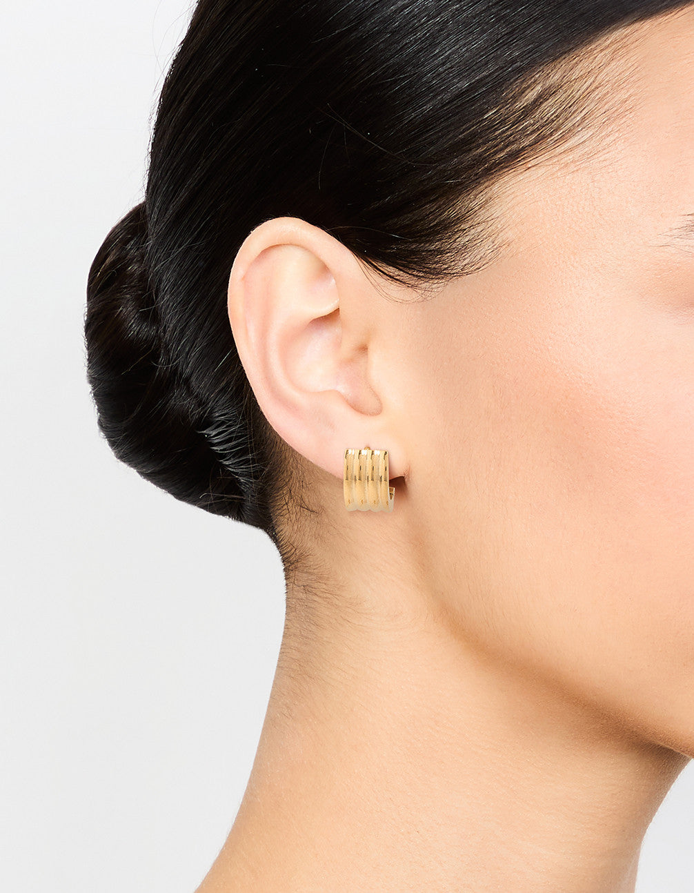 Waterproof Gold Plated Stainless Steel Ribbed Huggie Earrings