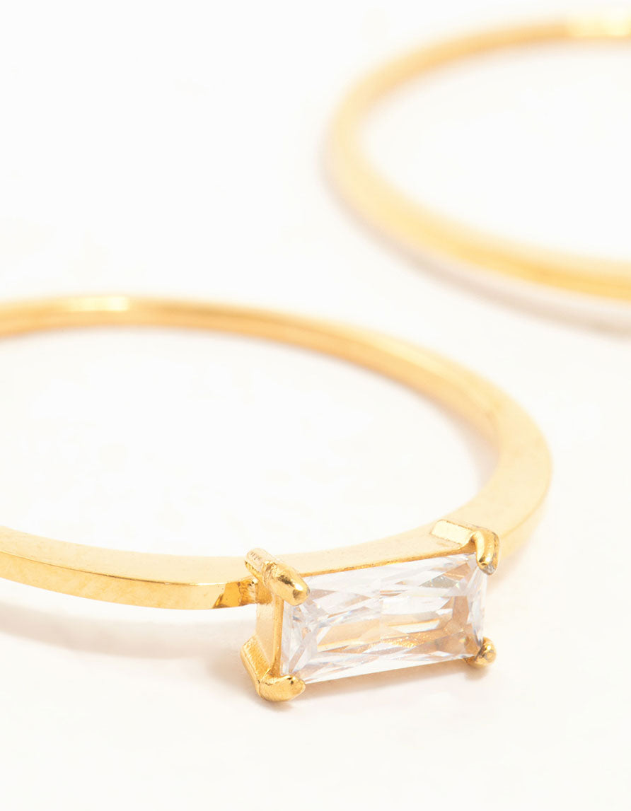 Waterproof Gold Plated Stainless Steel Baguette Cubic Zirconia Rings 2-Pack
