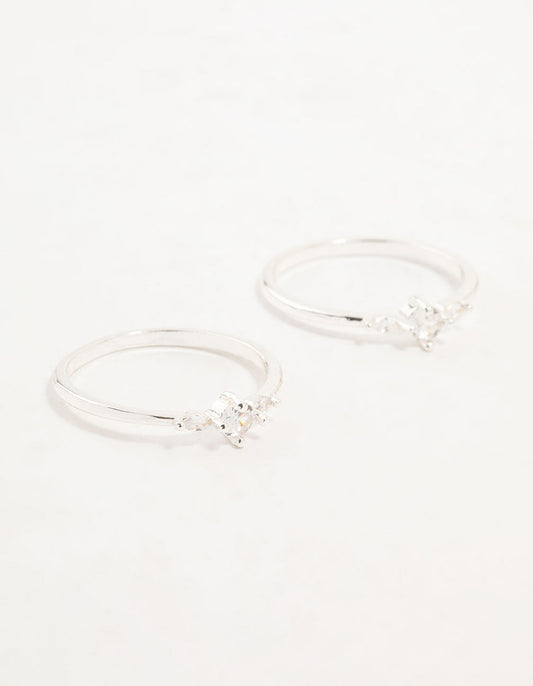 Silver Plated Dainty Cubic Zirconia Stacking Rings 2-Pack