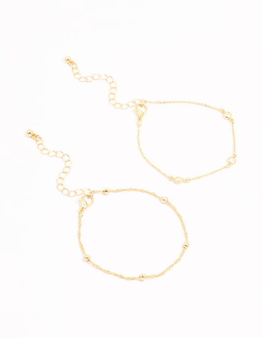 Gold Diamante & Ball Chain Bracelets 2-Pack