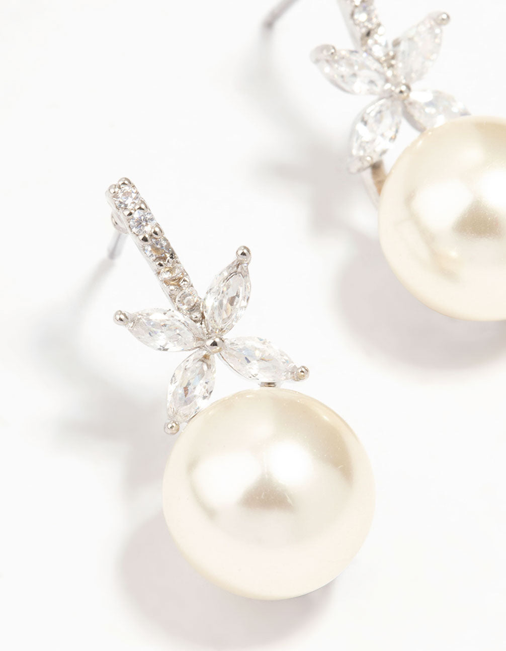 Silver Star Cubic Zirconia & Pearl Drop Earrings
