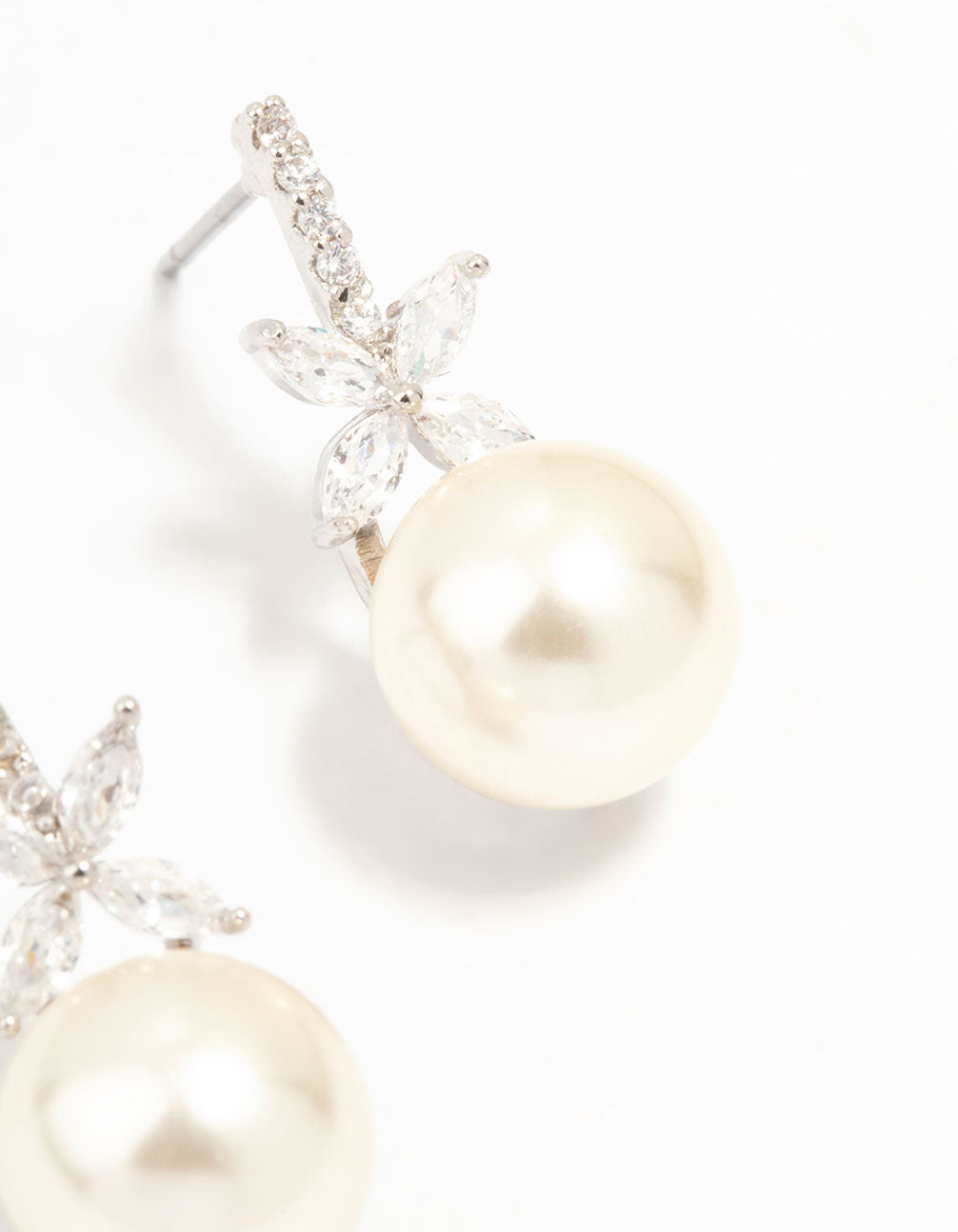 Silver Star Cubic Zirconia & Pearl Drop Earrings