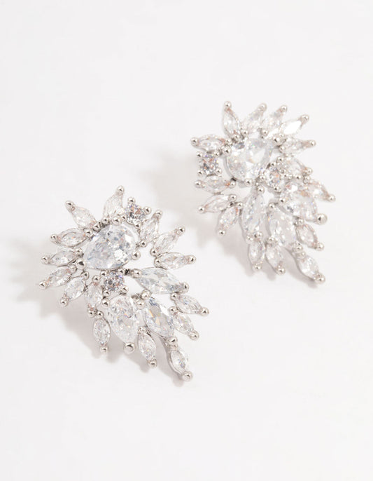 Silver Cubic Zirconia Cluster Drop Earrings