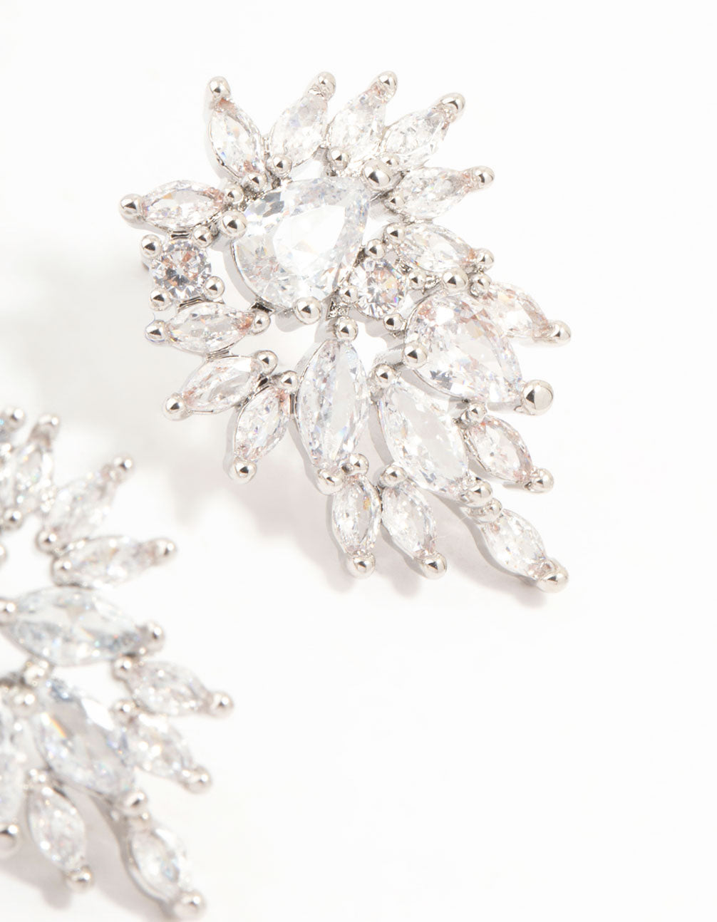 Silver Cubic Zirconia Cluster Drop Earrings