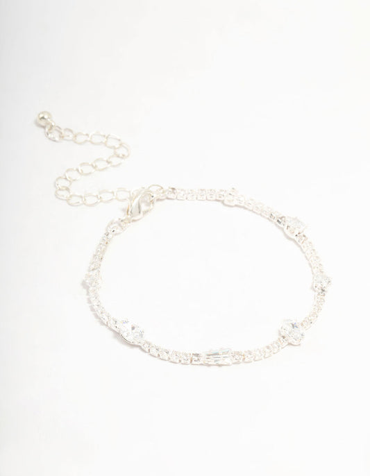 Silver Station Cupchain Cubic Zirconia Tennis Bracelet