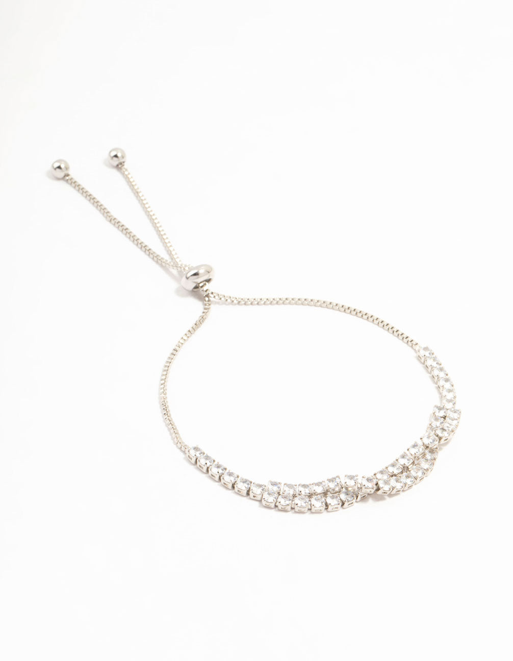 Silver Cupchain Cubic Zirconia Twisted Toggle Bracelet