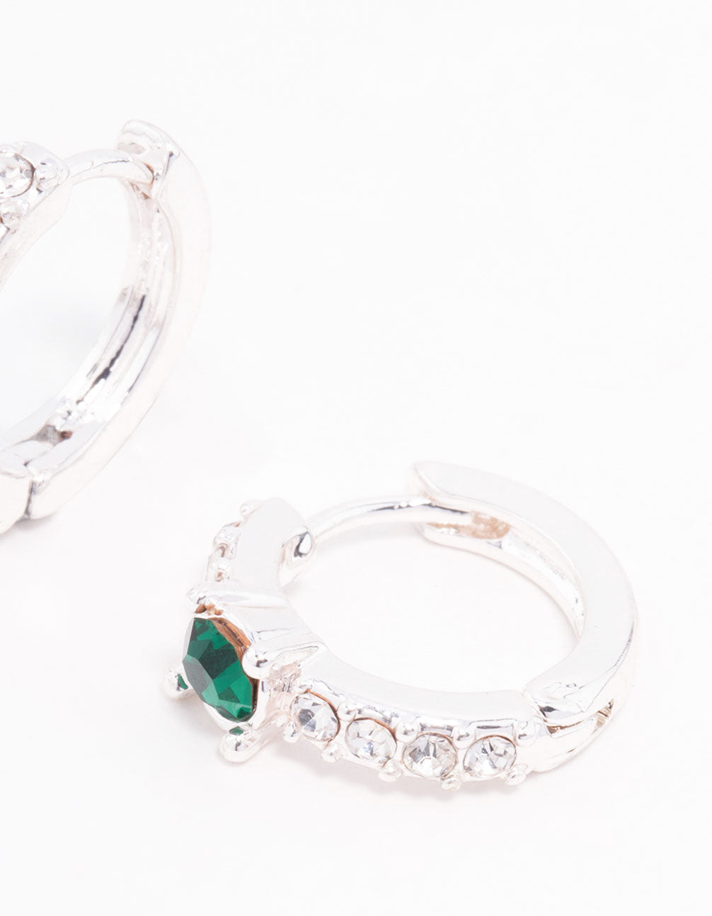 Silver Green Czech Bohemia Crystal Huggie Earrings