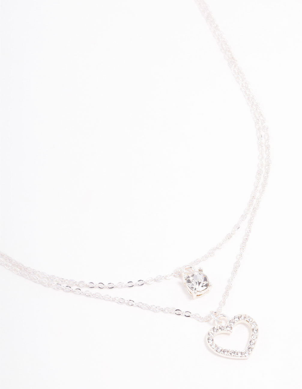 Silver Czech Bohemia Crystal Heart Layered Necklace