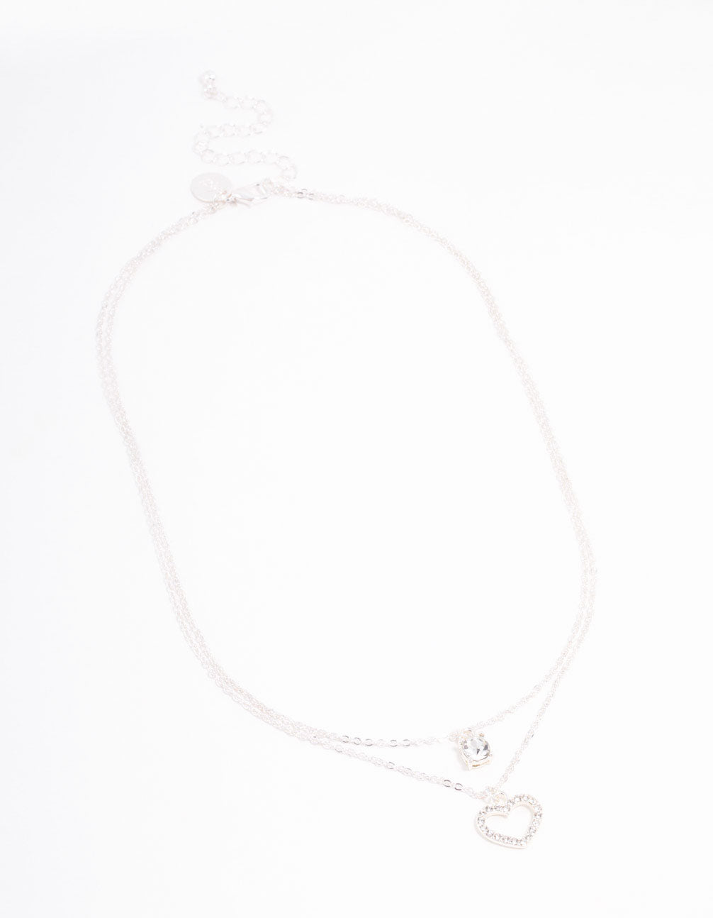 Silver Czech Bohemia Crystal Heart Layered Necklace