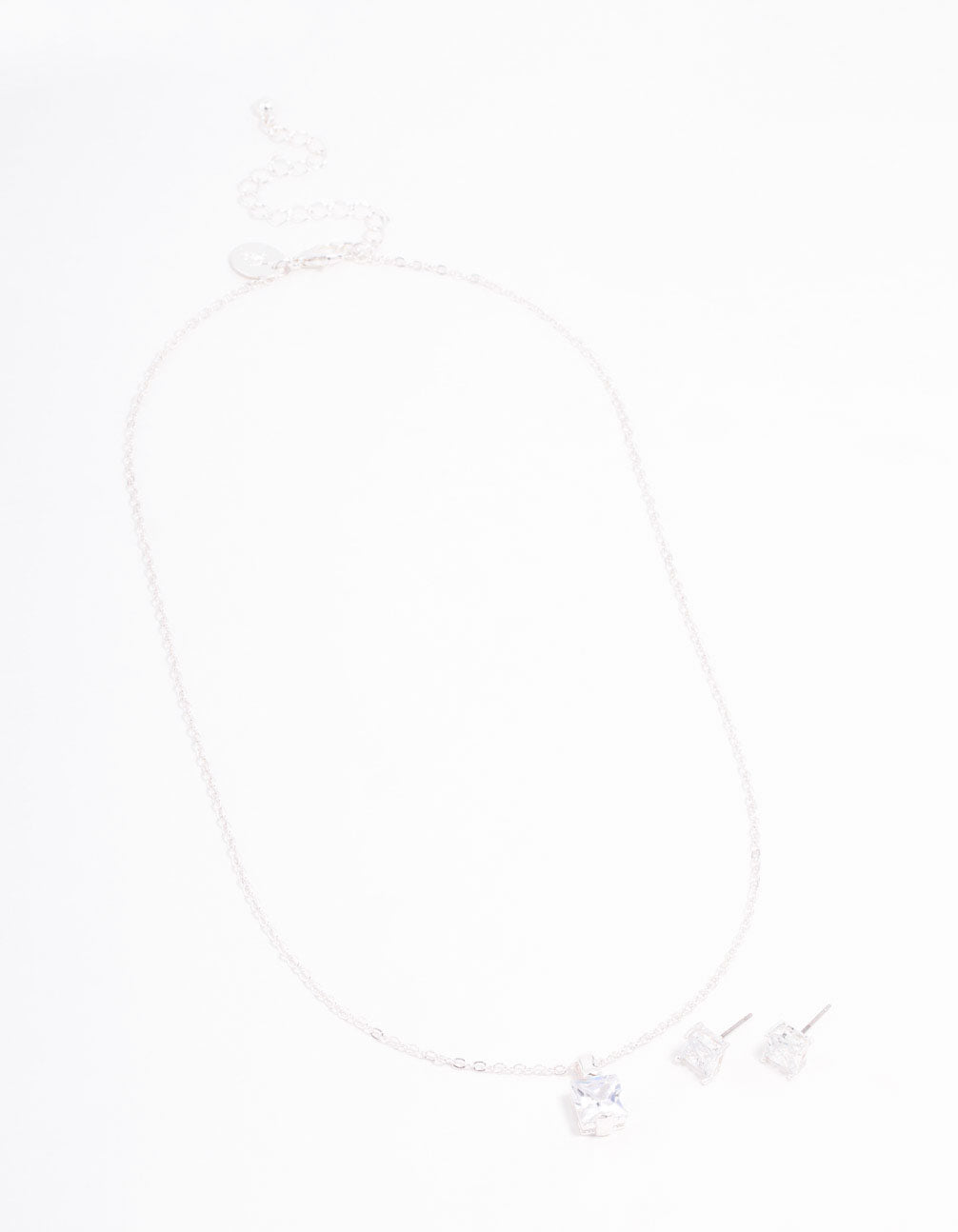 Silver Czech Bohemia Crystal Princess Cut Earrings & Necklace Set
