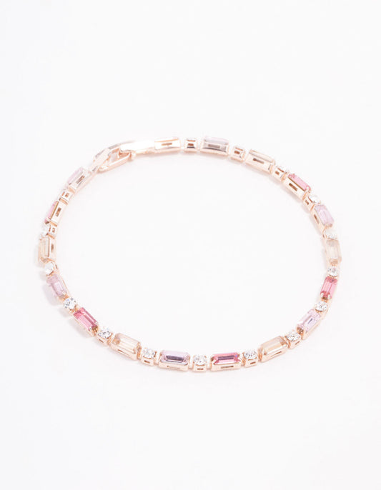 Pink Baguette & Round Czech Bohemia Crystal Clasp Bracelet