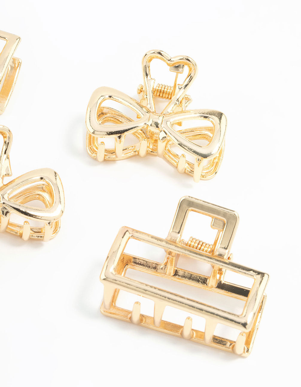 Gold Open Rectangle & Bow Claw Clips 6-Pack