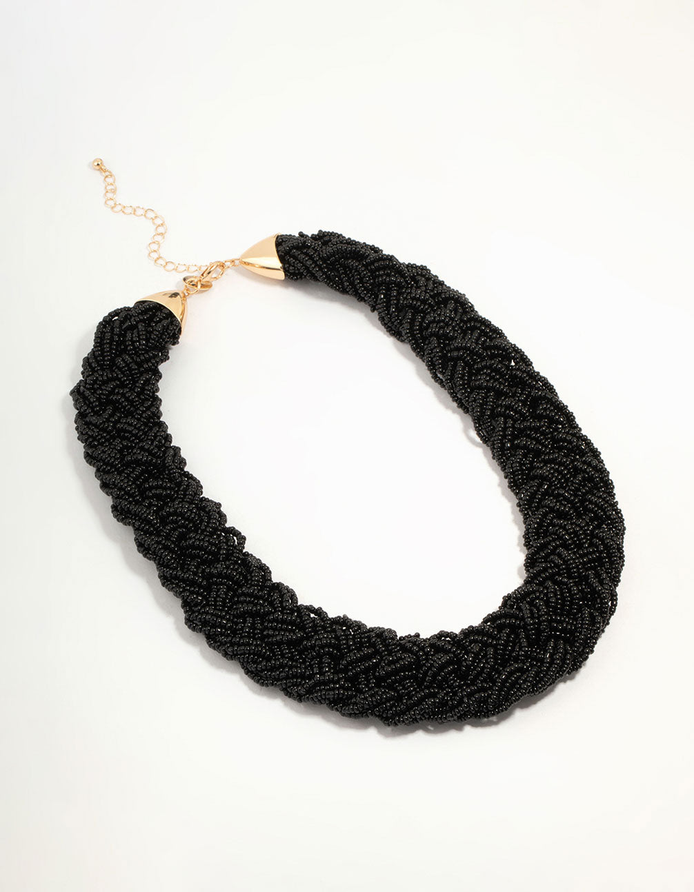 Black Beaded Braided Layered Necklace